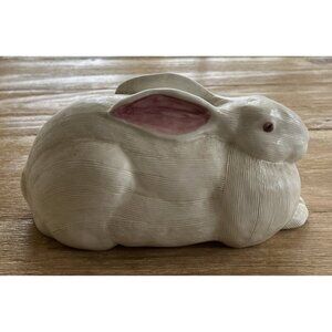 Vintage White Bunny Rabbit Figurine Easter Decor Ceramic Textured L11” H5.5”